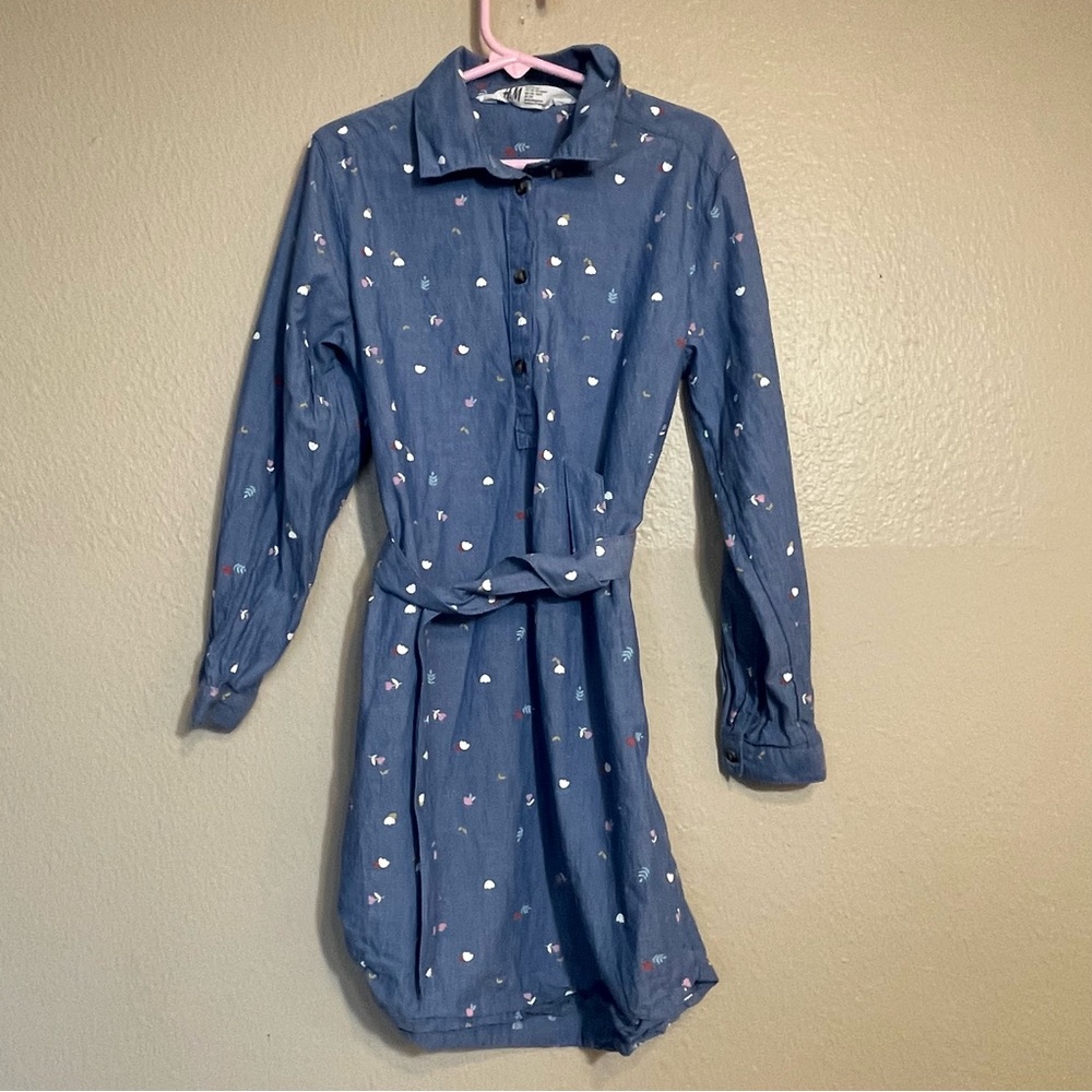 H&M Blue Dress with Colorful Heart Accents girls 7